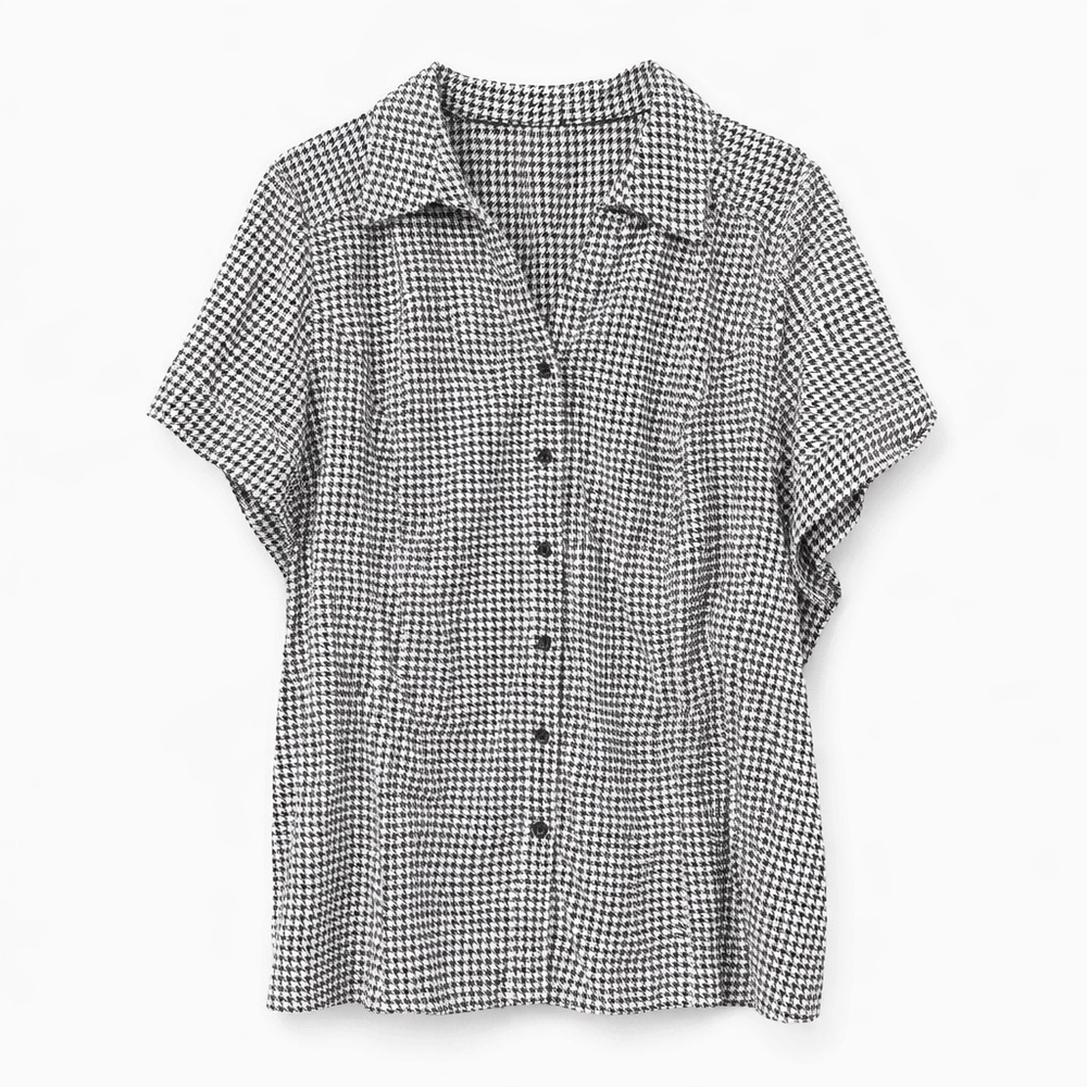 Lane Bryant • Houndstooth Button Front Blouse • Black & White • Size 28